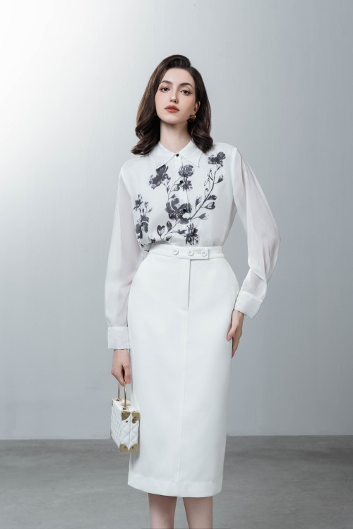 Sixdo White Floral Organza Shirt 1